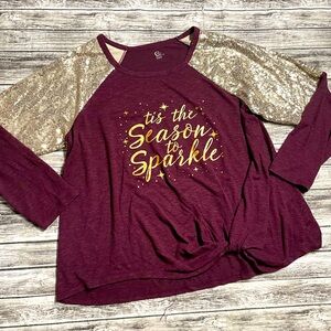 Women’s size 18/20 (XXL) CATO ‘Tis the Season To Sparkle Maroon Red Long Sleeve